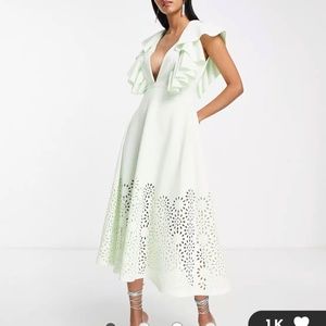 mint green laser cut out midi dress